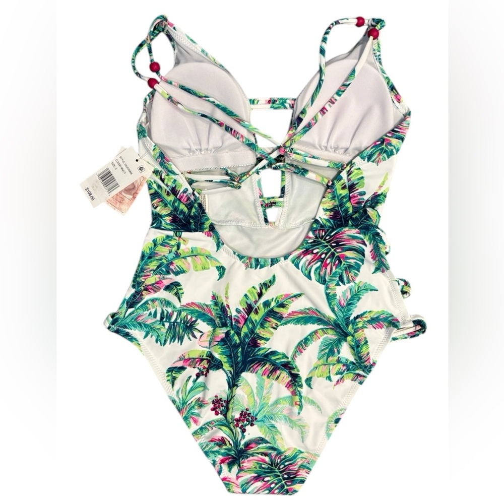 Jessica Simpson Women's Jungle Cruise Beaded Tropical-Print 1-Piece Swimsuit. S - Picture 2 of 6